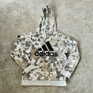 Adidas gray tan camp hoodie sweatshirt kids large